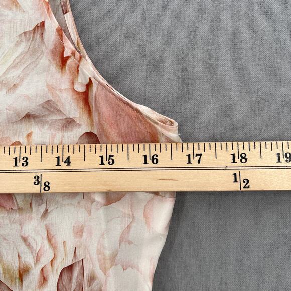 LADAIRE Silk Button Front Ruffle Tank Women XS Pink Floral V Neck Wide Strap New - Picture 9 of 11